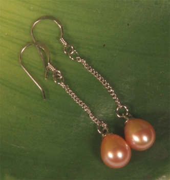 Ohrringe Lachsfarben 925 Silber Süßwasser Perlen-Ohrringe naturfarben O107 NEU