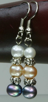Süßwasser Zucht-Perlen-Ohrringe 3-farbige Ohrhänger Perlenohrringe O110
