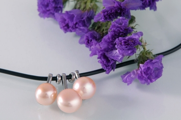 Echtes Zucht-Perlen-Collier P037 3-Perlen Lachs-Farben auf Kautschukband gezogen NEU