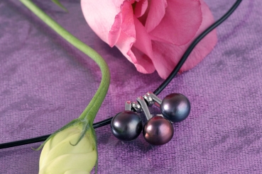 Echtes Zucht-Perlen-Collier P038 3-Perlen Tahiti-Farben auf Kautschukband gezogen NEU