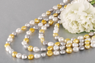Echte Zucht-Perlenkette P268 weiß/silber/gold extralang ca.250cm irregular NEU