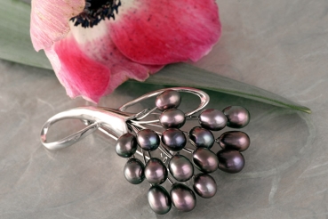 STELYNA Exquisite Brosche P308 Blüte aus vielen Süßwasser Zuchtperlen Oval Violett-Schwarz Tahiti