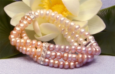 Zuchtperlen Armband 3-reihig, 3-farbig mit Strass Steinen Süßwasser-Perlen A301