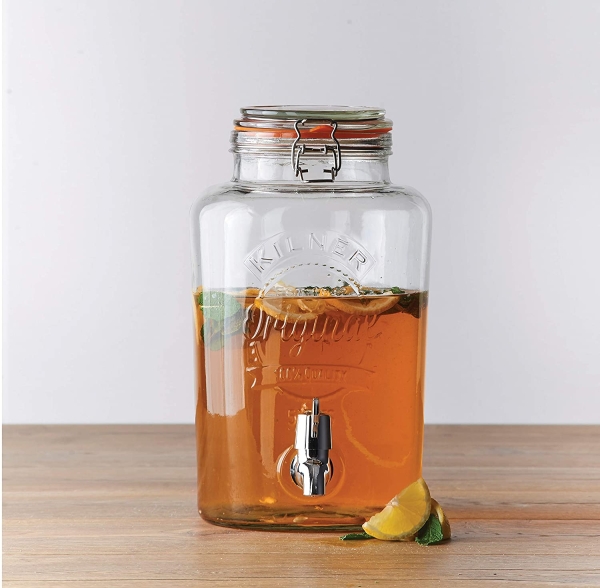 Kilner Bügelverschluss Getränkespender, 5 Liter, Glas/Edelstahl/Kunststoff, Maße: 25,4 x 18,2 x 31,5 cm