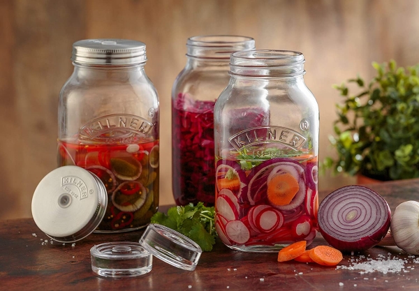 KILNER Create & Make Fermentierset - für das einfache Haltbarmachen von Gemüse, im 3 Liter Glas mit Gärungsdeckel Einmachglas