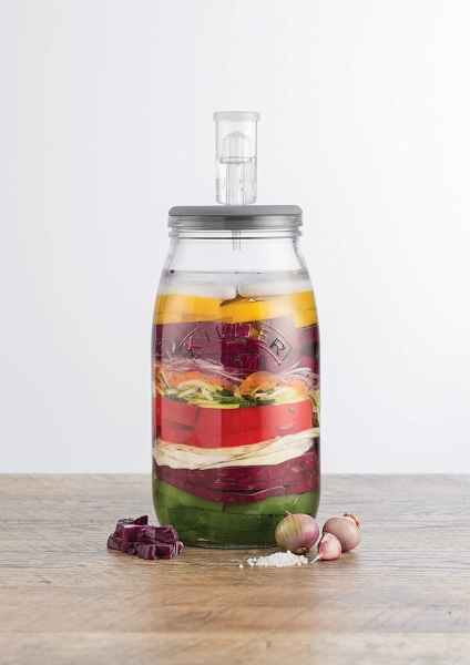 KILNER Create & Make Fermentierset - für das einfache Haltbarmachen von Gemüse, im 3 Liter Glas mit Gärungsdeckel Einmachglas