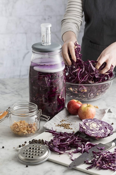 KILNER Create & Make Fermentierset - für das einfache Haltbarmachen von Gemüse, im 3 Liter Glas mit Gärungsdeckel Einmachglas