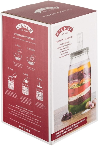 KILNER Create & Make Fermentierset - für das einfache Haltbarmachen von Gemüse, im 3 Liter Glas mit Gärungsdeckel Einmachglas