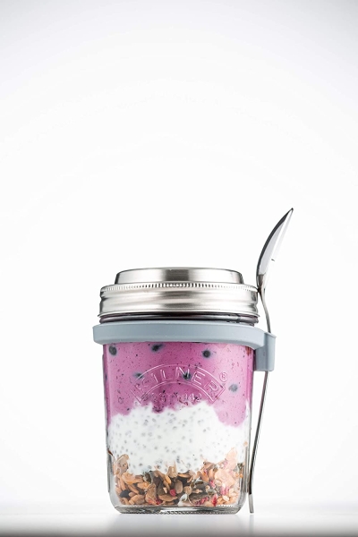 Kilner Frühstück To-Go-Glas-der ideale 2Go Müslibecher für unterwegs | clever | stylisch | schadstoffrei | 0,35 Liter Frühstücksglas, transparent, 350 ml