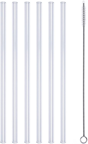 PROFINO Glastrinkhalme 6 Stk. 20cm PR2001 7tlg., 6xTrinkhalme + 1xReinigungsbürste
