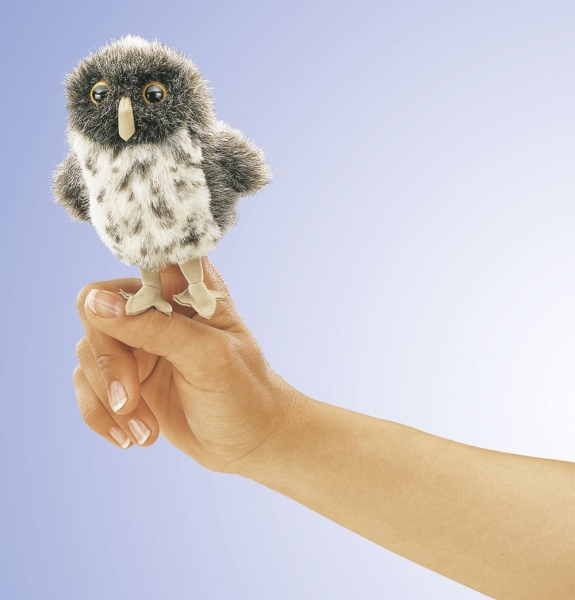 Folkmanis 2638 Fingerpuppe, grau Mini Eule Mini Spotted Owl