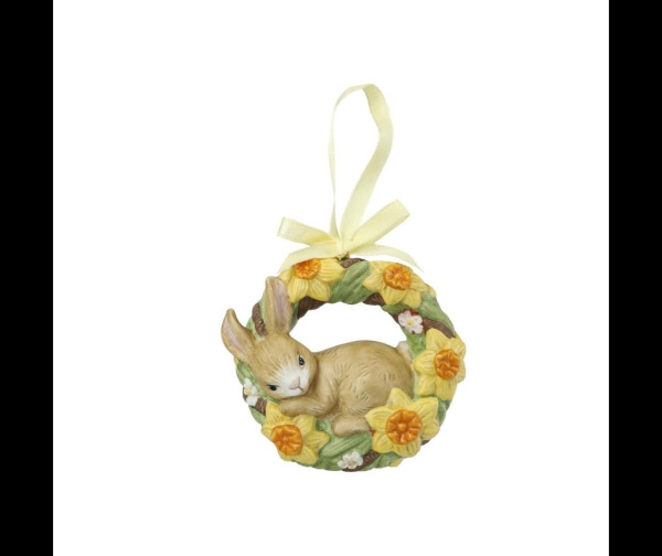 Hängeornament Jahresornament 2020 Goebel Ostern Blumenkranz mit Osterglocken, Porzellan, Mehrfarbig, 9x4x8 cm