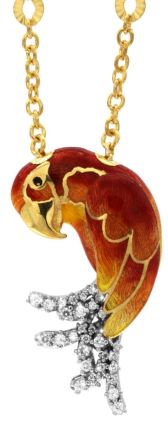 Halskette mit Papagei Roter Ara Anhänger 3.0cm in 925 Sterling Silber Vergoldet mit Zirkonia ZCL1144-MG