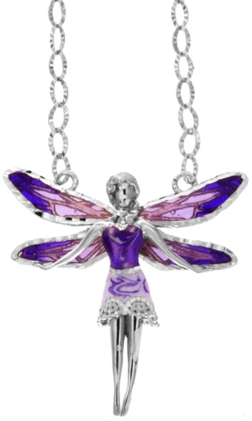 Halskette mit Feen Anhänger 3.0cm Violett in 925 Sterling Silber Rhodiniert mit Zirkonia ZCL1134-MB