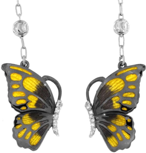 Ohrringe mit Schmetterling Anhänger 2.5cm Gelb in 925 Sterling Silber Rhondiert mit Zirkonia ZOR1053-ML