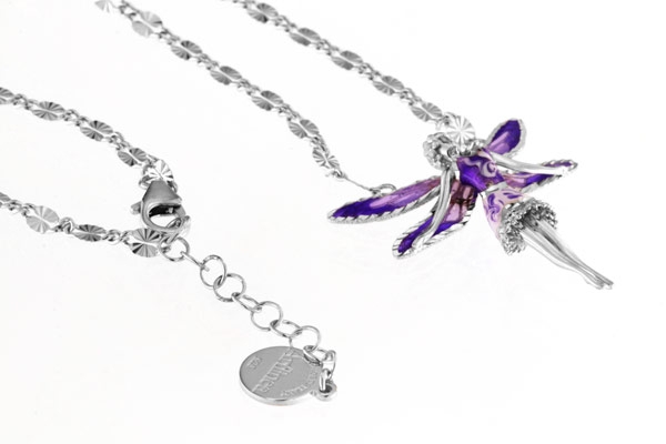 Halskette mit Feen Anhänger 3.0cm Violett in 925 Sterling Silber Rhodiniert mit Zirkonia ZCL1135-MB