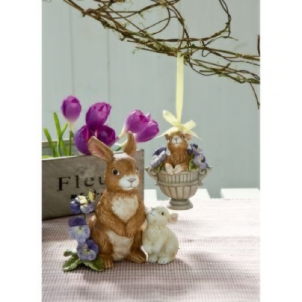 Figur Hase "Jahreshase 2019" Goebel Jahreshase 2019 Frühling 66844281 Hasenpaar mit Stiefmütterchen