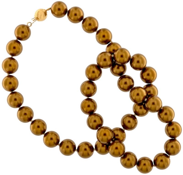 Perlmutt Gold Kette 46cm, ca. 10mm Perlengröße Collier Halskette Mother-of-Pearl MOP03