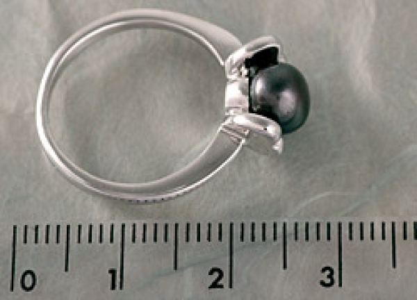 Damen Ring Perlenring 1 Perle ca. 6-7mm, Schwarze, handgearbeitet, versilbert, rhodiniert P223