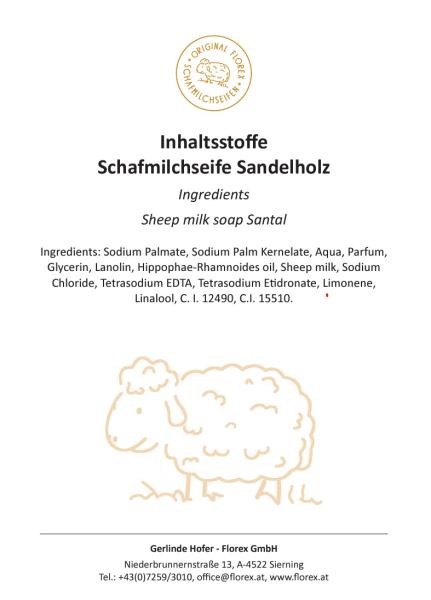 Florex Schafmilchseife - Sandelholz - rötlich intensiv herb frisch duftend 100 g