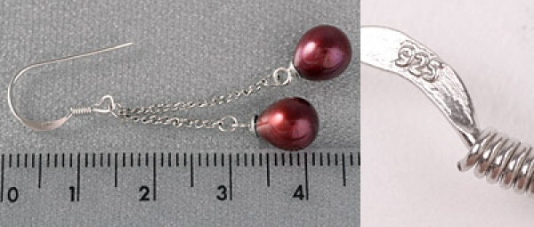 Doppelte Süßwasserperlen-Ohrhänger (925Silber) Burgundy-Rot P422