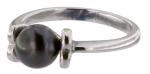 Damen Ring Perlenring 1 Perle ca. 6-7mm, Schwarze, handgearbeitet, versilbert, rhodiniert P223