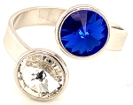 Silber Ring mit 2 Swarovski Crystal 1*Majestic Blue Blau 1*Crystal Clear 925 Silberfassung größe änderbar gesamt ca. 3,4 Gramm 17 ct handgearbeitet, rhodiniert, handgemacht in Italien AT0578MBC