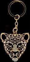 Anhänger Leopard goldfarben mit vielen weissen Strass Steinen Schlüsselanhänger Taschenanhänger AH02
