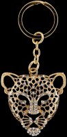 Anhänger Leopard goldfarben mit vielen weissen Strass Steinen Schlüsselanhänger Taschenanhänger AH02