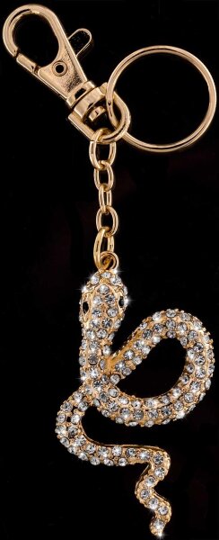 Anhänger Schlange goldfarben weisser Strass Steinen Schlüsselanhänger Taschenanhänger AH03