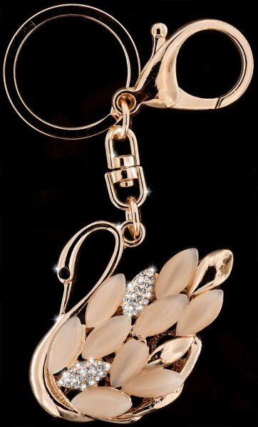 Anhänger Schwan roségoldfarben mit vielen weissen Strass Steinen Schlüsselanhänger Taschenanhänger AH04