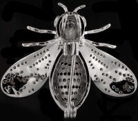 Brosche Fliege silberfarben mit Perle, schwarzen und...