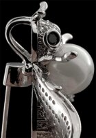 Brosche Fliege silberfarben mit Perle, schwarzen und vielen weissen Strass Steinen BR029
