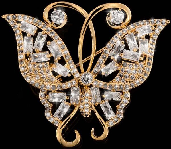Brosche Schmetterling goldfarben und mit vielen weissen Strass Steinen BR023