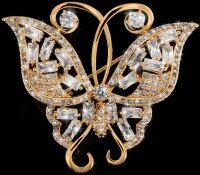 Brosche Schmetterling goldfarben und mit vielen weissen...