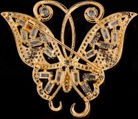 Brosche Schmetterling goldfarben und mit vielen weissen...