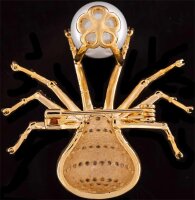 Brosche Spinne goldfarben mit einer Perle, schwarzen und...