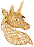 Brosche Einhorn goldfarben und mit vielen weissen Strass...