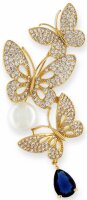 Brosche dreier Schmetterlinge goldfarben mit einer Perle,...