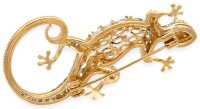 Brosche Gecko goldfarben mit weissen Strass Steinen BR011