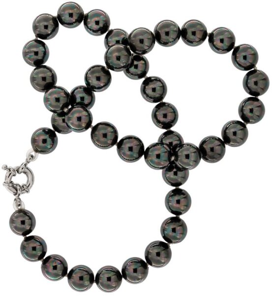 Perlmutt Anthrazit Grau Kette 46cm, ca. 10mm Perlengröße Collier Halskette Mother-of-Pearl MOP06