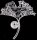 Brosche Ginko-Blatt aus Strass silberfarben mit einer Perle und vielen weissen Strass Steinen BR043