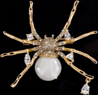 Brosche Spinne goldfarben mit Perle als Körper und...
