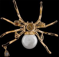 Brosche Spinne goldfarben mit Perle als Körper und...