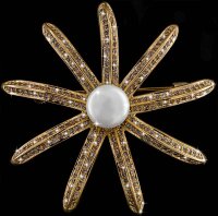 Brosche Blatt silberfarben mit einer Perle und vielen...