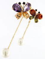 Brosche Schmetterling goldfarben mit bunten Strass...