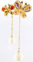 Brosche Schmetterling goldfarben mit bunten Strass...