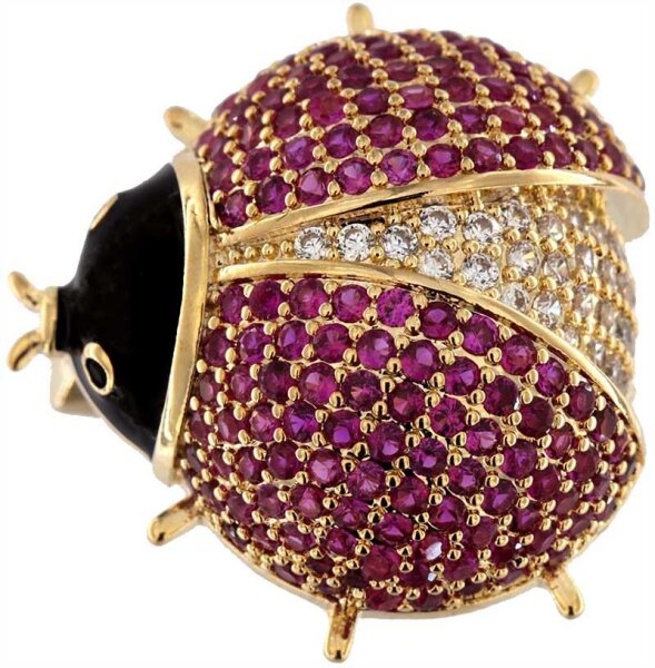 Brosche Käfer goldfarben mit pinken und weissen Strass Steinen BR006