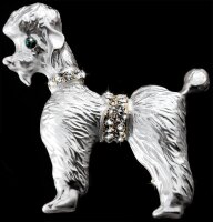 Brosche Pudel silberfarben mit goldenen Details,...