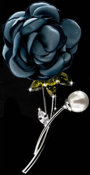 Brosche Rose silberfarben mit einer Perle, gelben und weissen Strass Steinen BR053